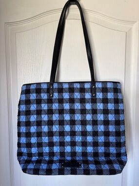 Vera Bradley Blue and Black Checkered Tote with Black Handles